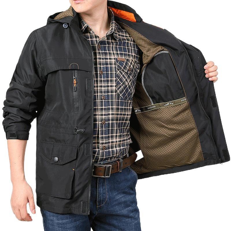 Spring and Autumn Jacket Men's Medium and Long Casual Outdoor Hooded Large Size Jacket Men's Jacket