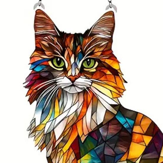 Cat Stained Art Ornament Acrylic Window Hanging Sun Catcher Colorful Cat Panel Wall Hanging Art Decor for Cat Lovers