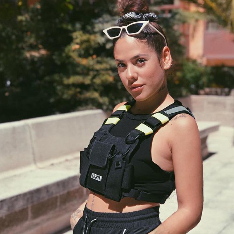 Унисекс хип-хоп уличный стиль многокарманный светоотражающий тактический жилет и поясная сумка на груди