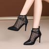 Fashion FHC 2024 New Mesh Sandals Boots,Women High Heels Botas,Fashion Summer Shoes Booties,Pointed Toe,Howllow Out,35-42,Black,Dropship