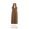 Kaslead New Women Clothes Western Style Blended Buckle Decoration Midi Dress 8351041 745
