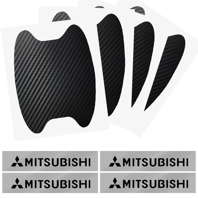 knpc3 Car Door Sticker Carbon Fiber Scratches Auto Handle Protection Film Emblem For Mitsubishi Lancer ASX Mirage Pajero Xpander