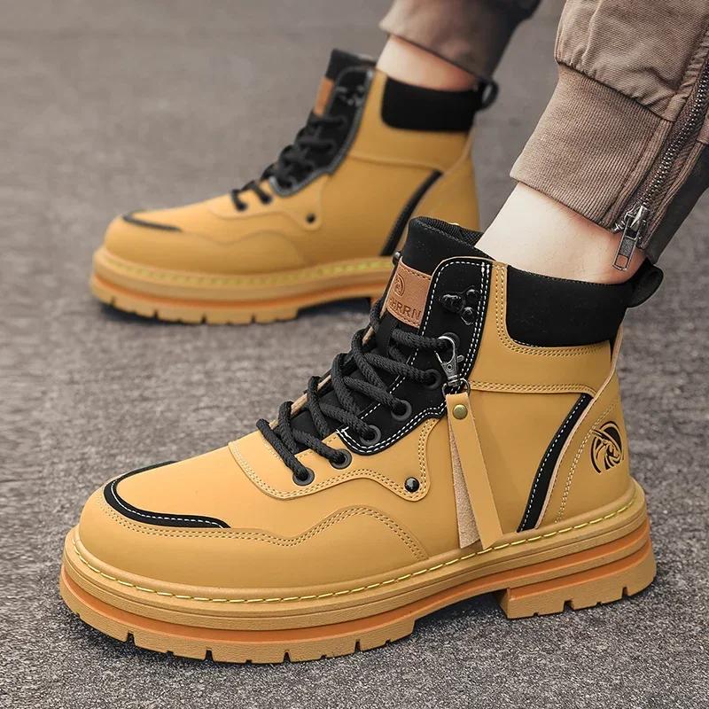 Mens Boots Casual Shoes Winter Platform Leather Designer Luxury Chelsea Cowboy Outdoor Work Safety Ankle Sneakers 2025