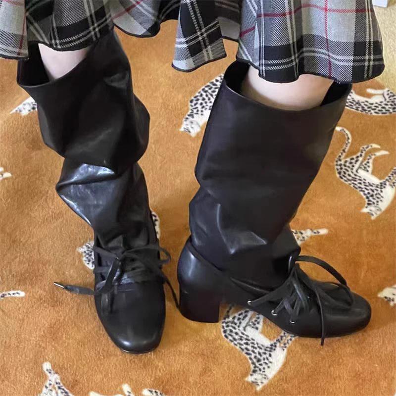 Fashion Women's High Boots High Heels Fashion Lace Up Designer Shoes Woman Winter 2025 Designer Goth Chelsea Boots New Pumps Mujer Botas