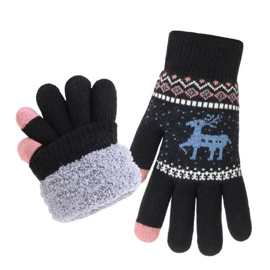 1 пара вязаных перчаток с оленями на всю длину пальцев для мужчин и женщин, сенсорные, зимние, теплые, толстые флисовые перчатки, уличные, для велоспорта, термоперчатки для холодной погоды