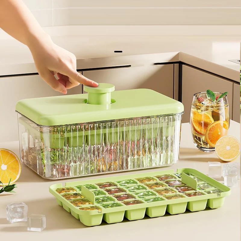 28 Grids Ice Cube Mold Press Ice Tray Bucket Multifunctional Ice Maker with One-touch To Release Portable Ice Box Ice Cube Tray