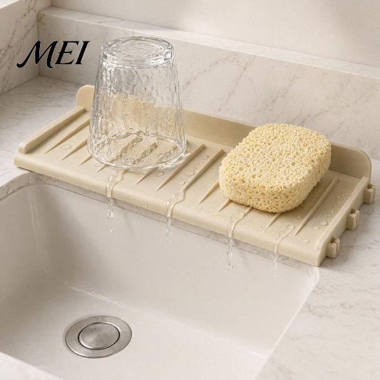Sink Draining Mat Silicone Kitchen Faucet Mat, Foldable Splash Guard with Suction Cup, Countertop 5 Degrees Slope Water for Bathroom Multi-functional