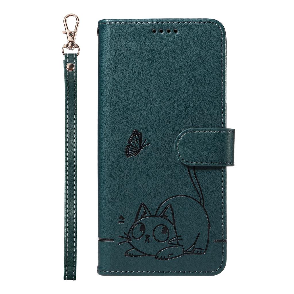Leather Wallet Flip Case For OPPO Reno 15 Pro Max mini 15F 14 14F 13 13F 12 12F 11 11F 10 Cat and Butterfly Embossed,Wrist Strap