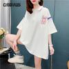 Women's Small Print Short-sleeved T-shirt Summer Loose Lapel Polo Shirt Top