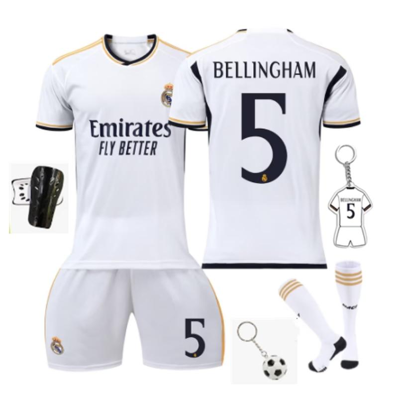 Kids Real Madrid Bellingham Soccer Jersey Set - White Polyester Training Uniform