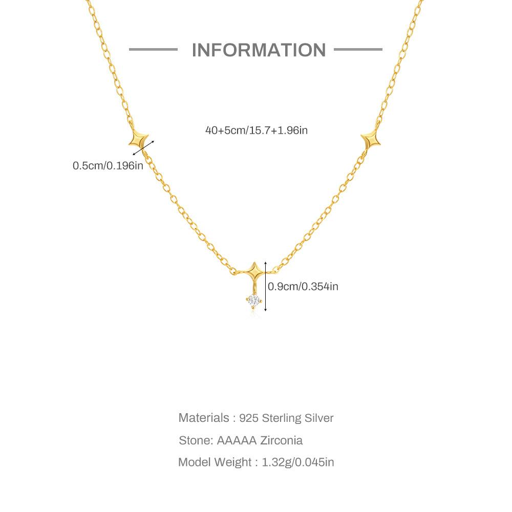 Модное женское ожерелье на ключицу из стерлингового серебра S925 пробы с четырехконечной звездой, украшенной бриллиантами