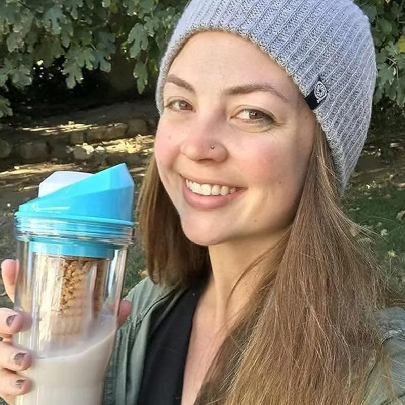 Cereal Milk Separators Cup For Outdoor Travel Breakfast Container With Double Compartments Leakproof Oatmeal Cup