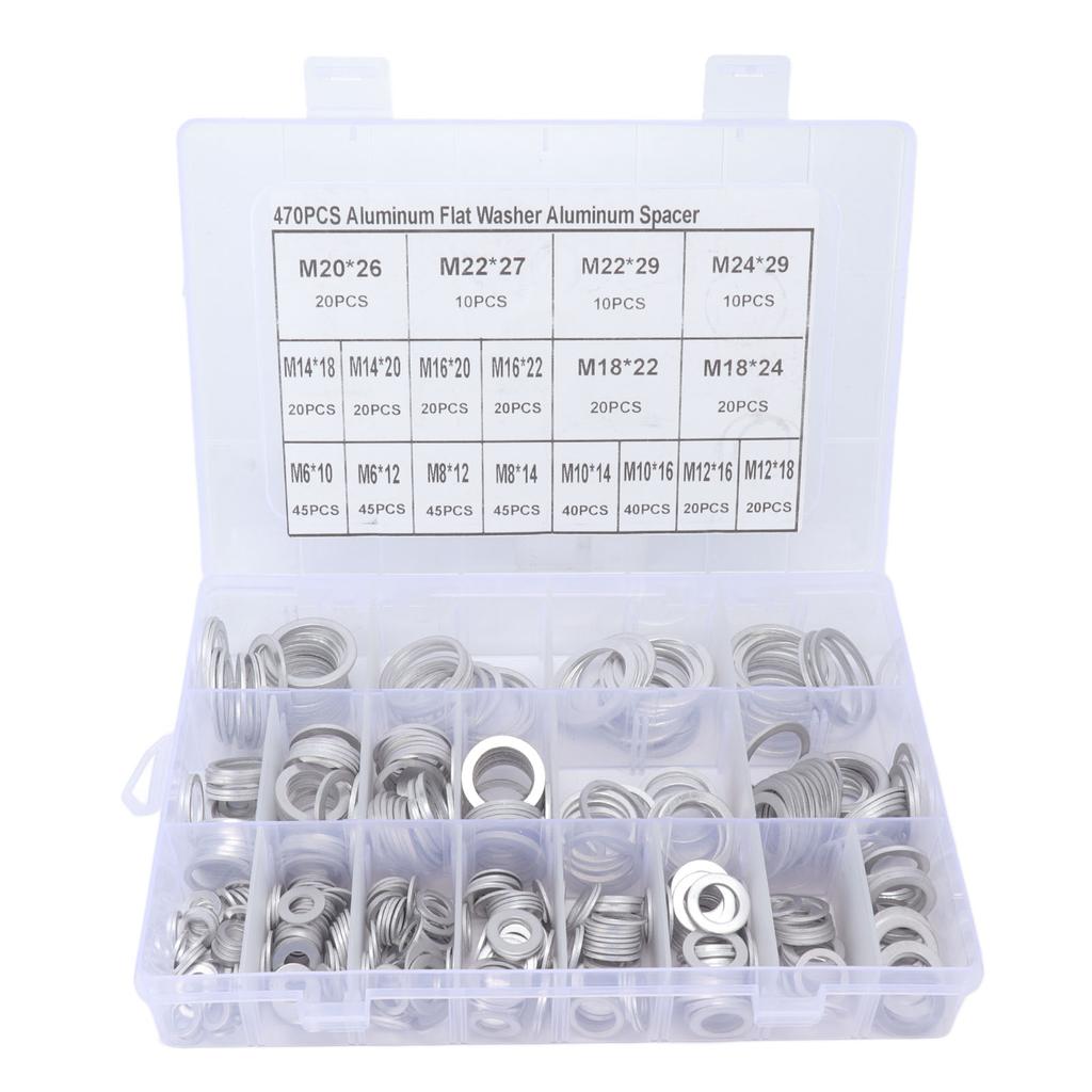 470Pcs Sealing Washer Aluminum Alloy Round Flat Washer Assortment Kit for Automobiles Faucets