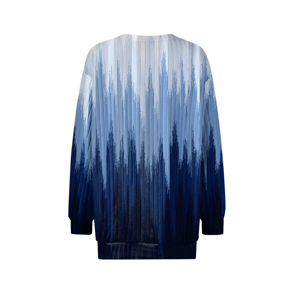 Women's Winter Color-Block Printed Lightweight Brushed-Cotton Round Neck Top