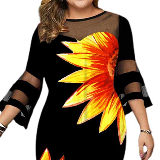 Леди Нижние юбки размера плюс женское платье с цифровым принтом плюс размер темпераментное облегающее платье с круглым вырезом для свадьбы