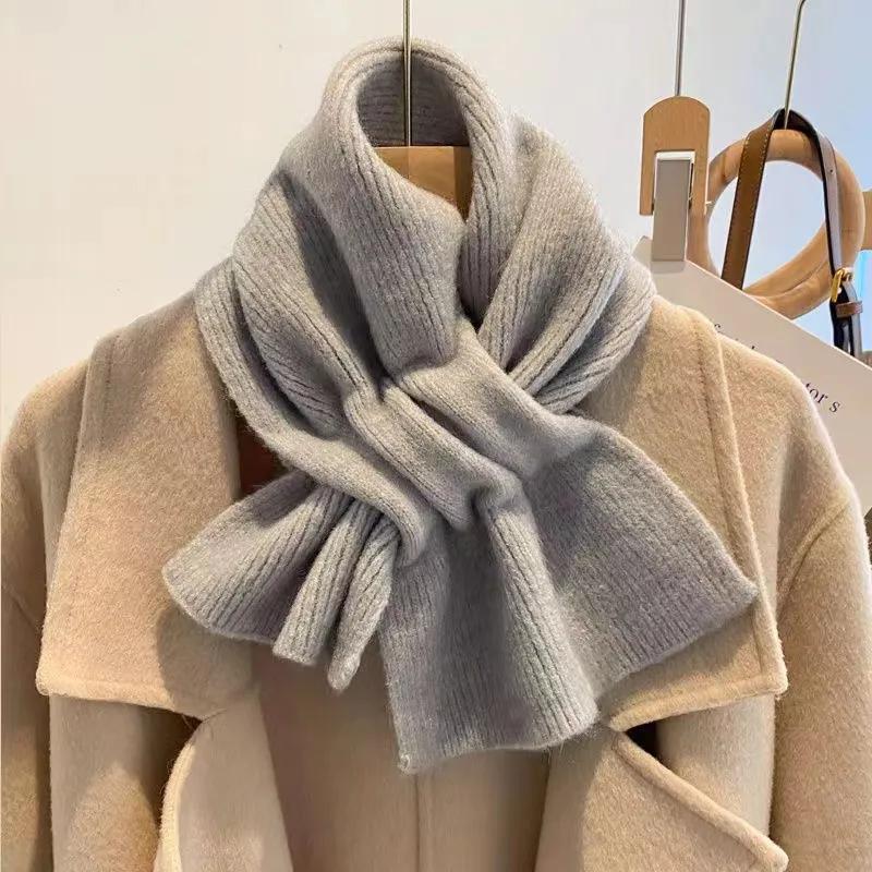 WTEMPO Winter Windproof Cold-proof Warm Soft Knitted Scarves Women's Autumn Solid Color Thickened Casual Pleated Woolen Scarf