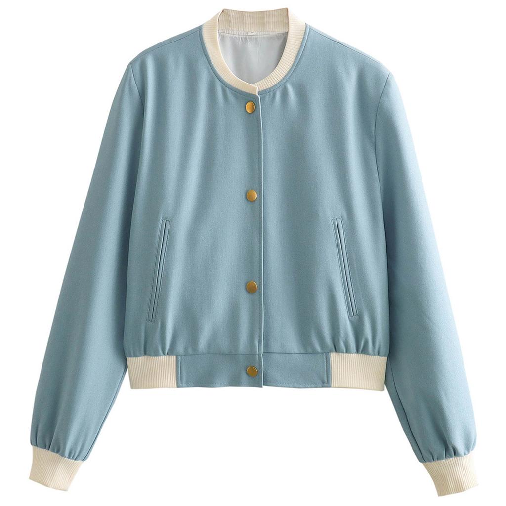 Женская модная куртка на пуговицах с длинными рукавами и контрастной расцветкой