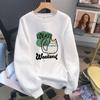 Women's 300g Chinese Cotton Sweatshirt, Cartoon Print, Korean-Style, Loose Fit, Versatile Casual Top for Spring and Autumn