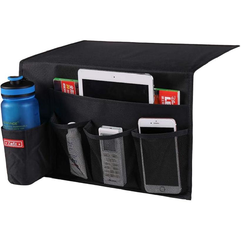 Bedside Storage Organizer, Table Cabinet Bedside Organizer Caddy for Remotes Phone Glasses (Classic 4 Pockets-Grey)