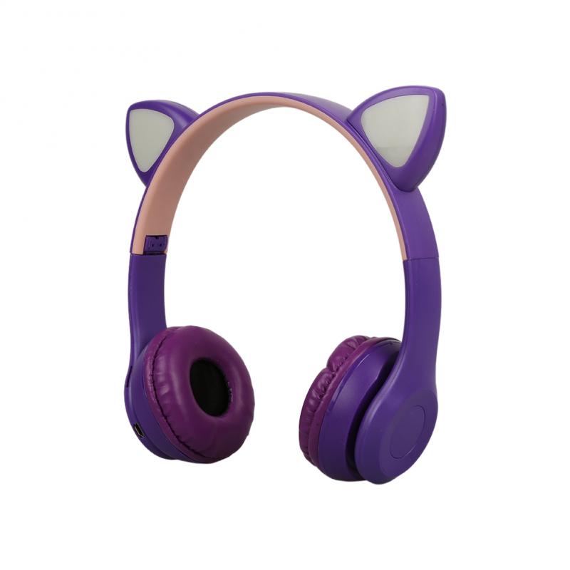 Наушники-кошачьи ушки с подсветкой RGB, беспроводные, V5.1, складная гарнитура, съемный микрофон, компьютерные игровые наушники