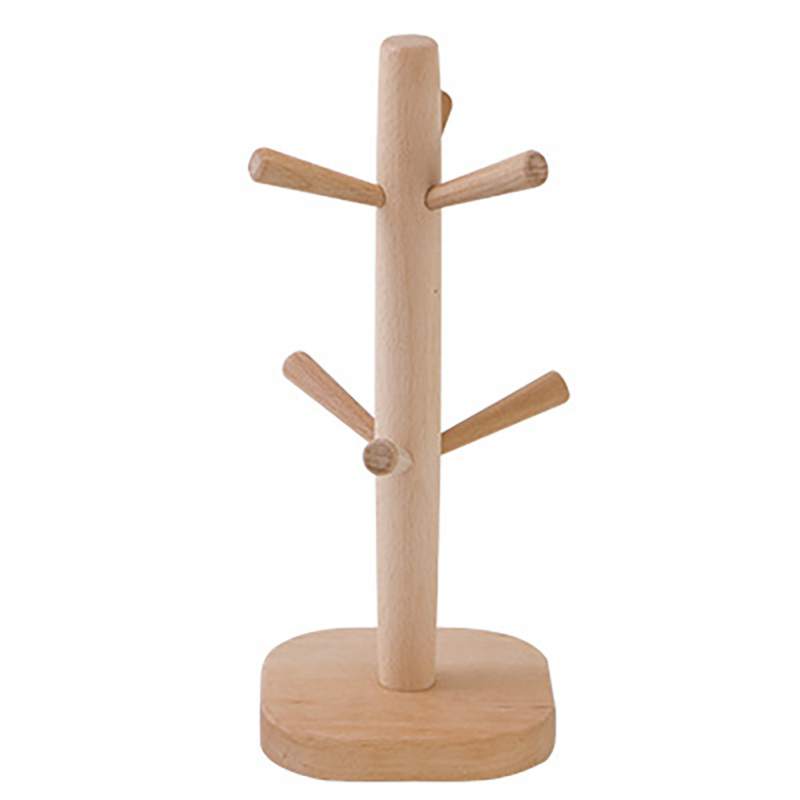 Wooden 6 Hooks Mug Holder Tree Countertop Coffee Cup Holder Detachable Drainage Cup Holder Coffee Counter Bar Accessory