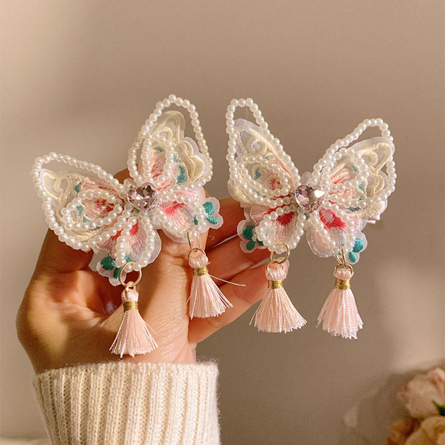 Тканевая жемчужная заколка-бабочка с бахромой женская модная легкая роскошная боковая заколка-уточка милые универсальные аксессуары для волос головной убор