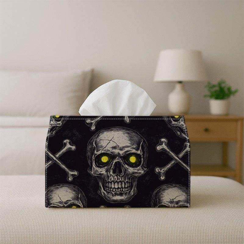 2D Flat 1pc Gothic Dark Fantasy Style Tissue Box, Skull Crossbones Neon Door Decoration, Suitable for Home, Parties, Car, Kitchen, Dining Table, for H