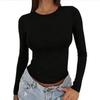 Womens Basic Long Sleeve T-Shirt Round Neck Slim Fit Casual Top