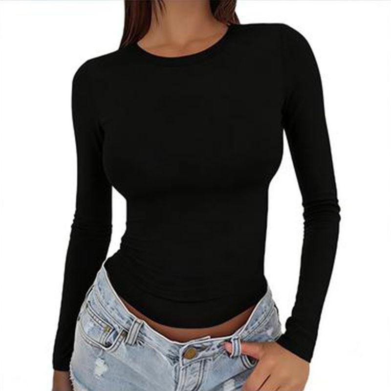 Womens Basic Long Sleeve T-Shirt Round Neck Slim Fit Casual Top