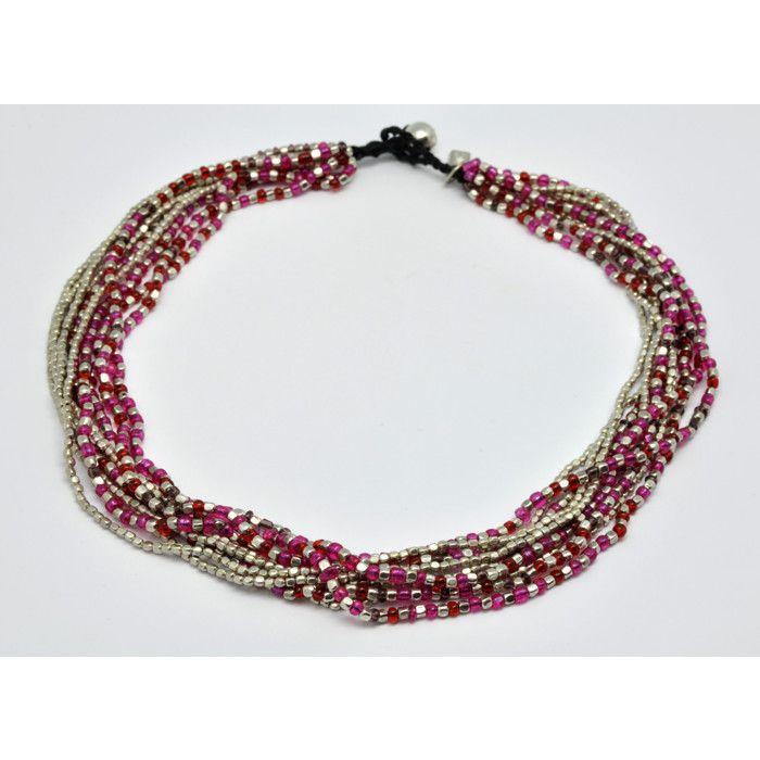 Nataraj - Collier 10 rangs Argenté et rose