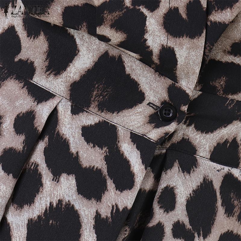 ZANZEA Женское повседневное летнее платье без рукавов с отложным воротником и леопардовым принтом