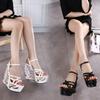 Женские сандалии Весна и лето Водонепроницаемая платформа Черно-белые туфли специальной формы на высоком каблуке Женские сандалии с открытым носком Серия 1076 LFD