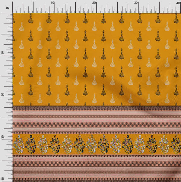 Soimoi Japan Crepe Satin Fabric Geometric|Stripe & Floral Panel Print Fabric by the metre 42 Inch