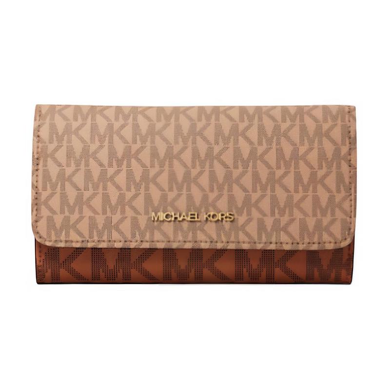 Michael Kors Кошелек Jet Set Signature из покрытого канваса, большой, женский, коричневый