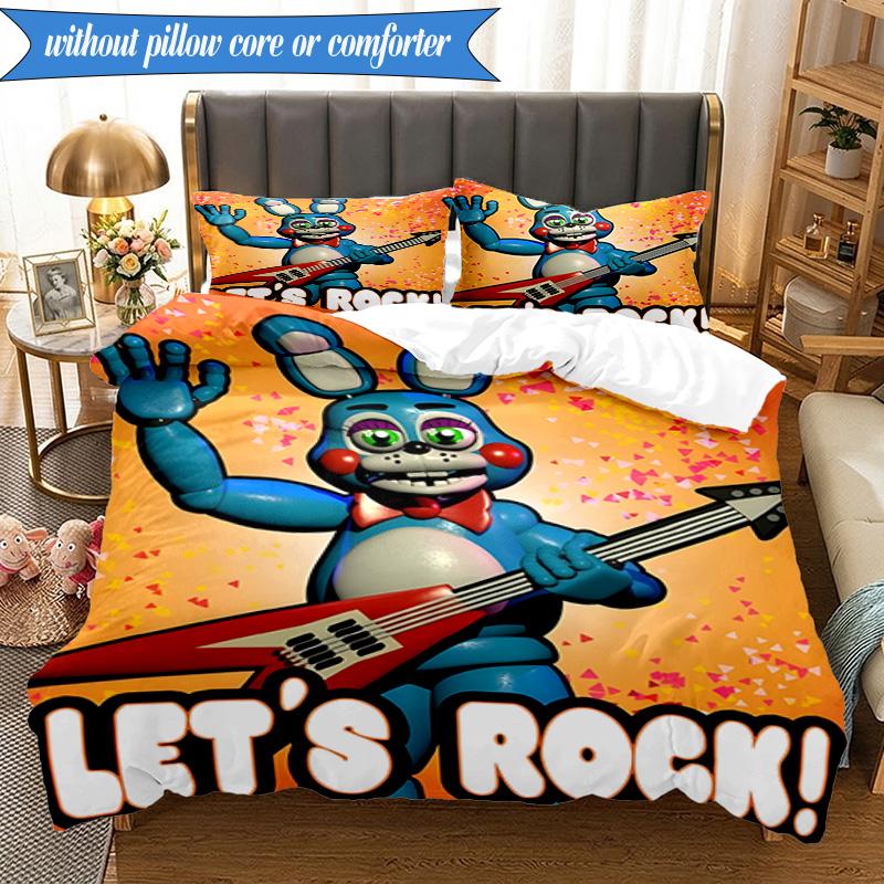 Five Nights Teddy Bear 3pcs K-pop music group Bedding set,Ideal for Bedroom, Dormitory,Including Duvet Cover And 2pcs Pillowcases,Fan gifts