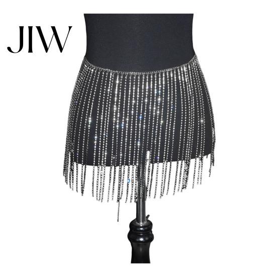 Glittering Tassel Belly Belt Rhinestone Waist Chain for Women, Sparkly Sexy Dance Body Skirt-Style Hip Accessory, Elastic Stage Performance Club Party