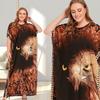 Plus-Size Muslim Women's Eagle Print Short Sleeve Dress – Loose Fit Robe for Dubai