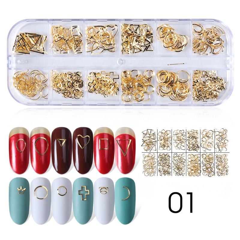 New Manicure Jewelry Rivet Manicure European and American Metal Patch Gold Feather Hollow Steel Ball Diamond Nail Jewelry