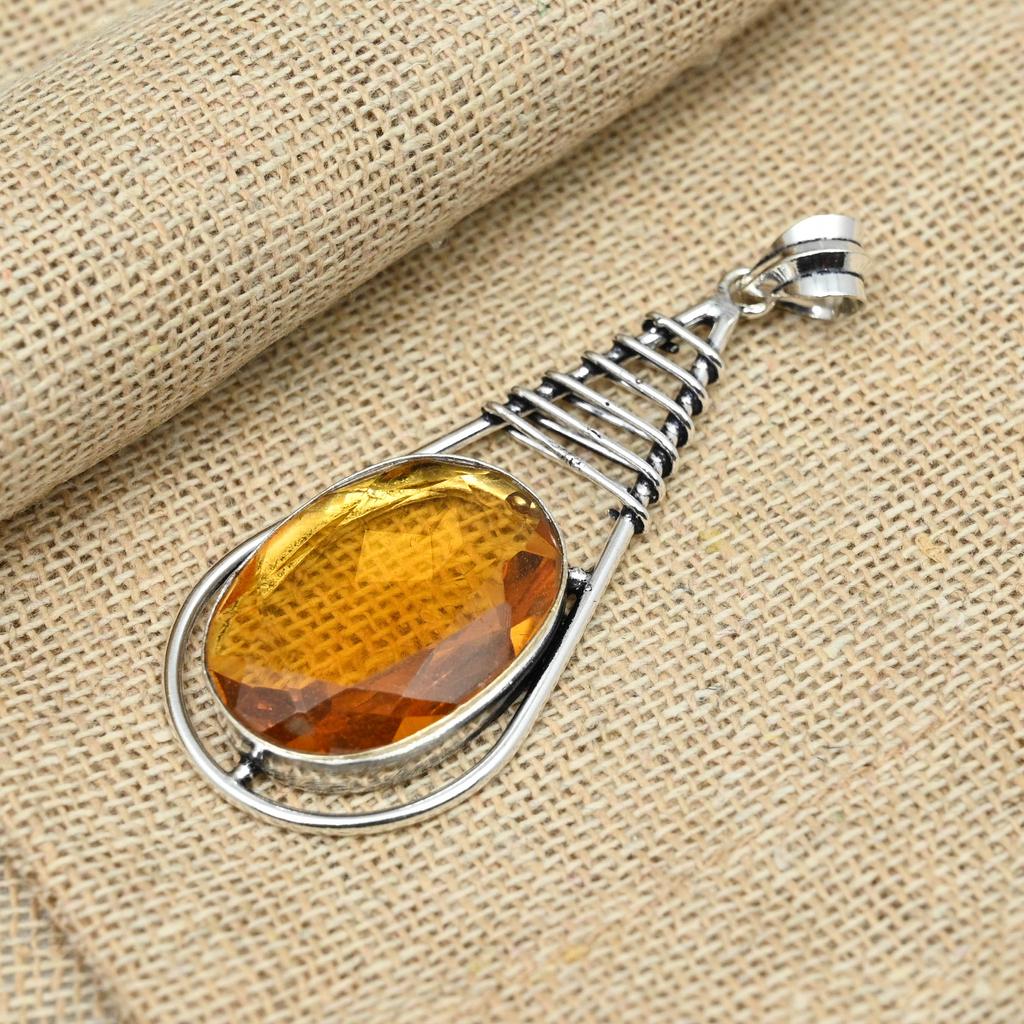 Цитрин драгоценный камень стерлингового серебра 925 пробы ручной работы овальной формы ювелирный кулон для подарков