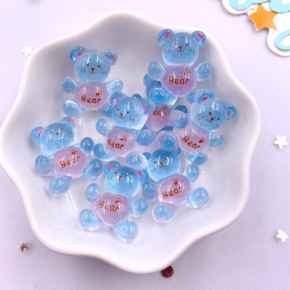 20Pcs Resin Glitter Kawaii Colorful Mini Love Bear Figurine Flat Back Rhinestone DIY Bow Decor Art Scrapbook Crafts Accessories