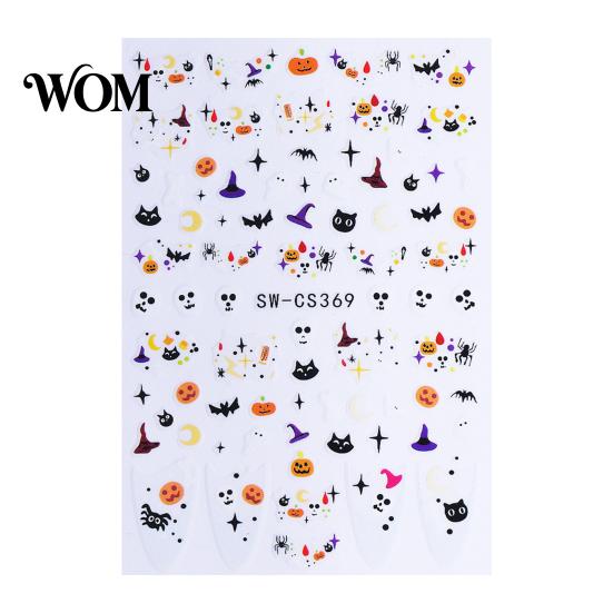 Holiday Nail Art Decals Halloween Stickers, Cartoon Pumpkin Ghost Bat for Decorations, Self-Adhesive Manicure Stickers Women