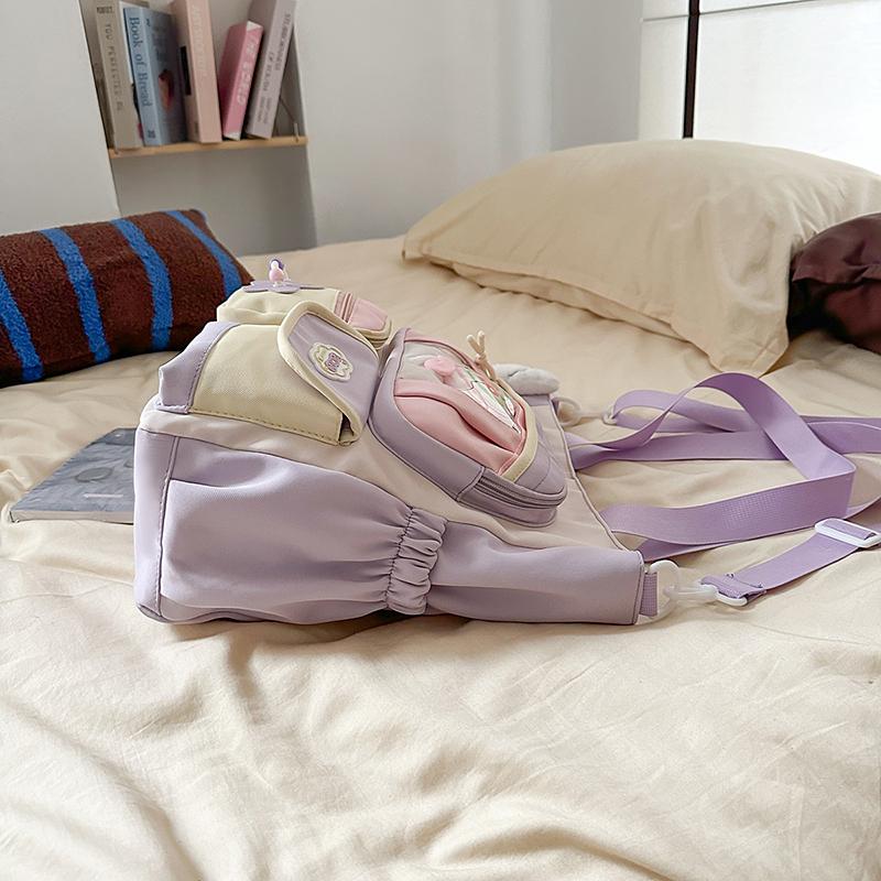 Contrast Color Student Shoulder Bag Girl's Large Capacity Crossbody Tote Bag