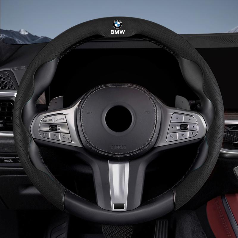 BBIH8 2026New Leather Fabric Car Steering Wheel Cover Valve Cap Accessories For BMW X1 X2 X3 X5 X4 X6 X7 iX3 F20 F10 F07 E70 E46 E90 E