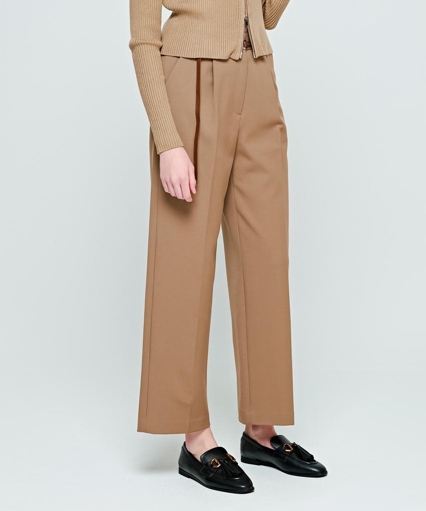 DEPASION Belted Semi-Wide Slacks (Beige)