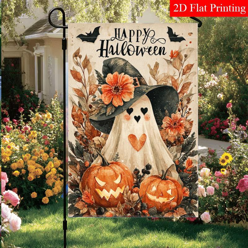 2D Flat - 2D Flat, Halloween Ghost Pumpkin Garden Flag_1-28X40 Inch Outdoor Garden Flag Double-Sided Home Decoration Courtyard Decoration Outdoor Deco