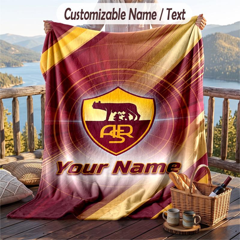 Flannel Blanket AS Roma Print Custom Name Text Soft Throw for Sofa Bed