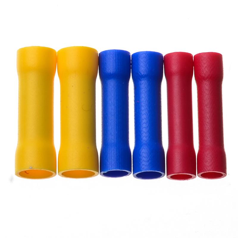 100PCS Bag Pack Fully Insulated BV Butt Splice Connectors, Long Tube Wire Joint Cold Crimp Cable Splices Terminals