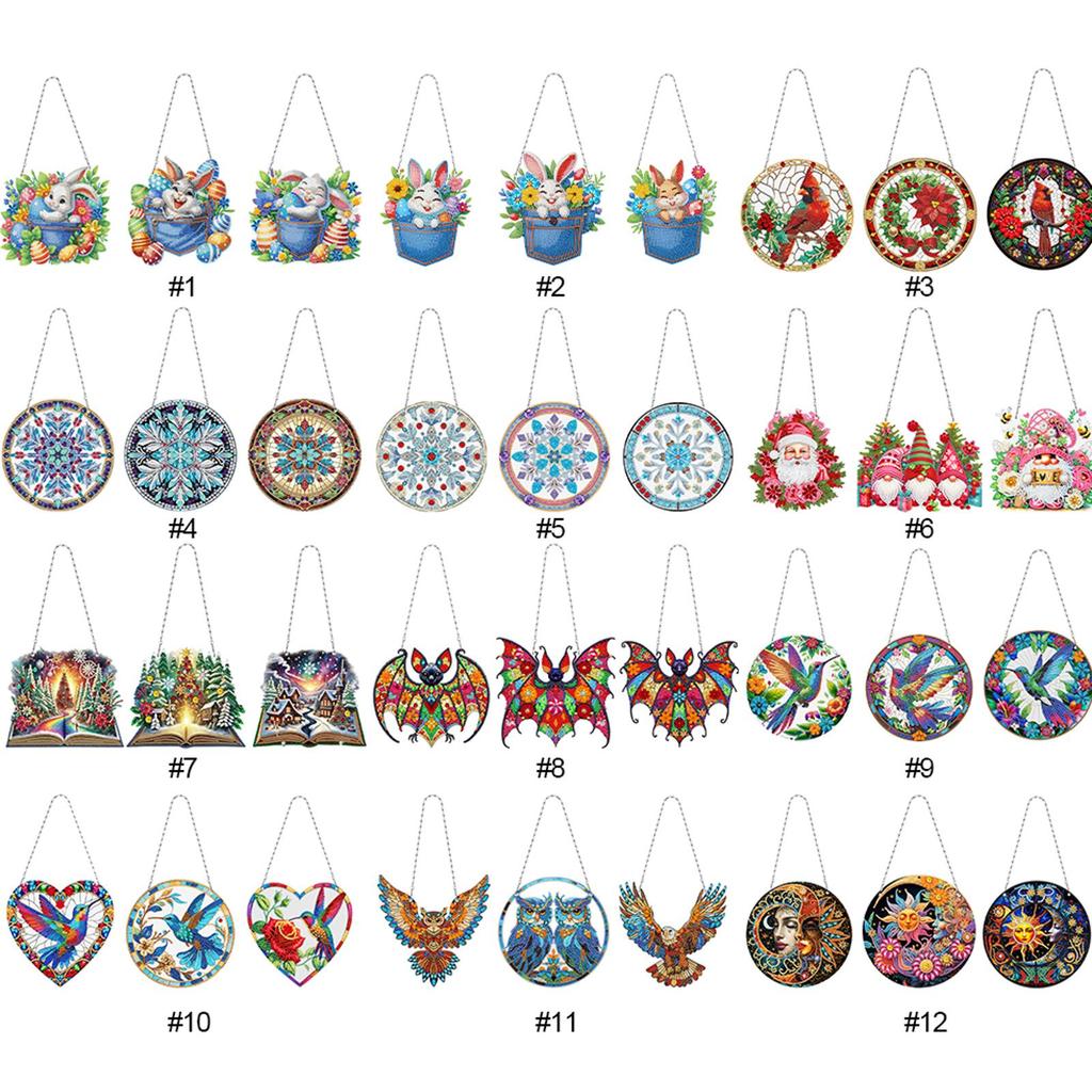 Diamond Painting Set 3Pcs 2D/Flat DIY Rhinestone Diamond Art Window Pendants Diamond Art Pendant Home Wall Decoration Crafts