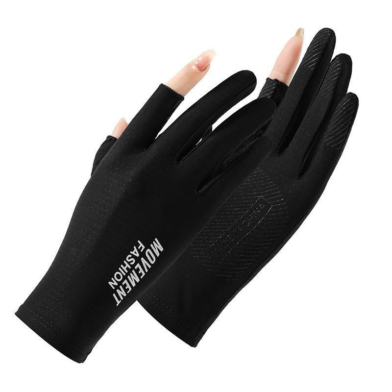 Women's Sunscreen Gloves Summer Outdoor Cycling Sports Driving Thin Ice Silk Sunshade Breathable Two-finger Fishing Gloves