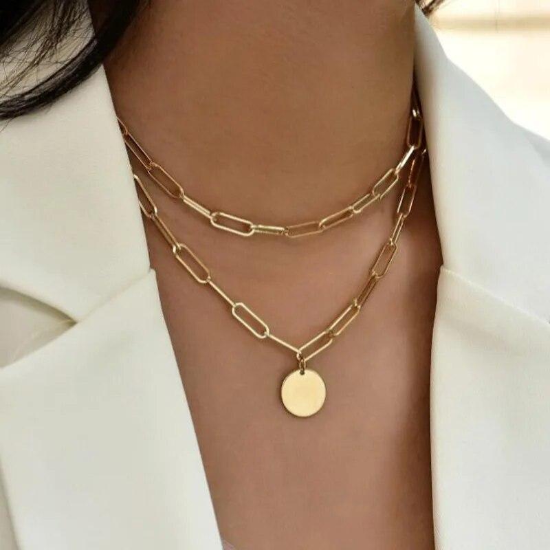 Simple Crystal Geometric Gold Color Pendant Necklace Set for Women Charms Fashion Square Rhinestone Female Vintage Jewelry 2022
